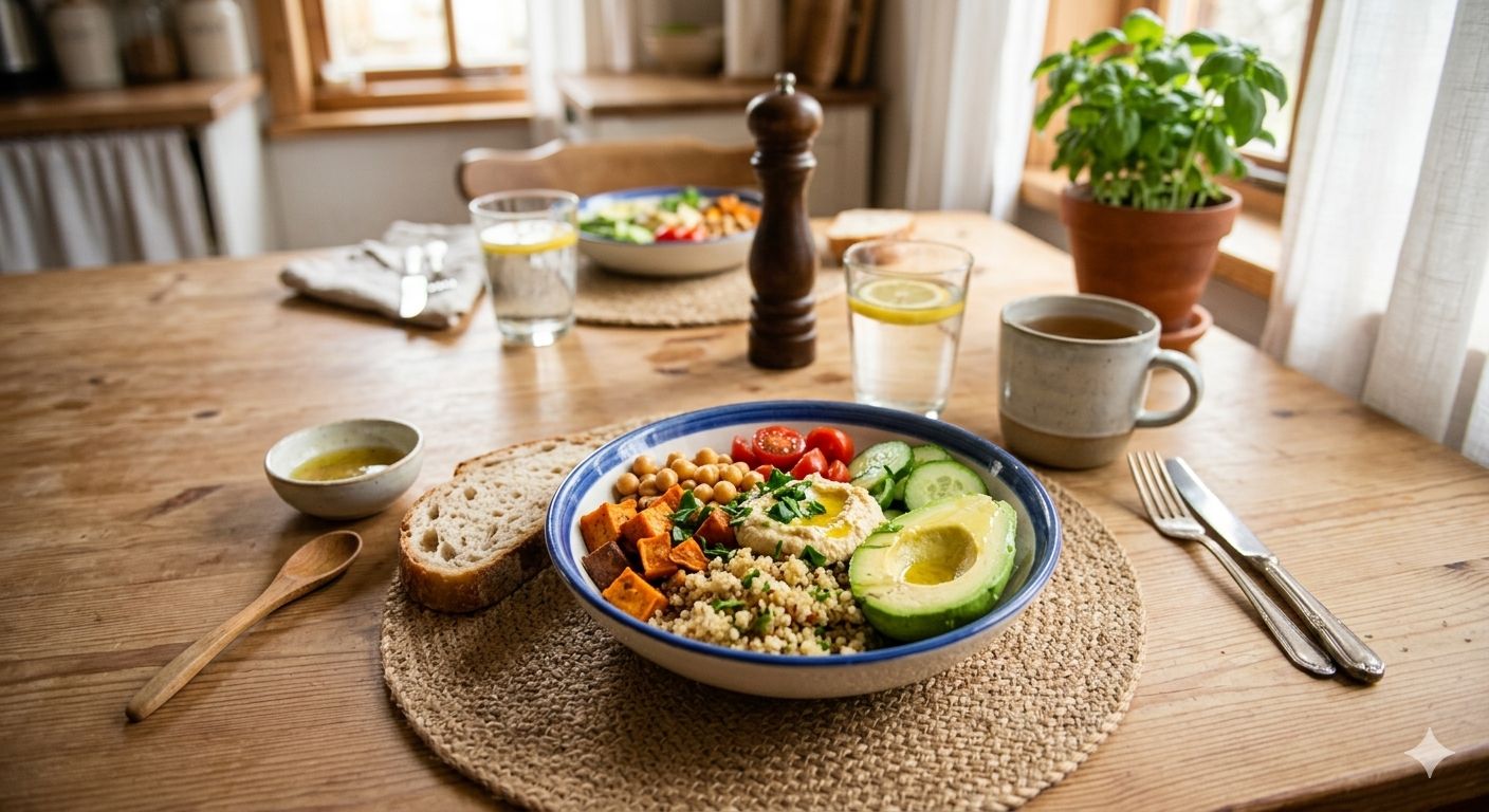 A home-style meal served at a dining table